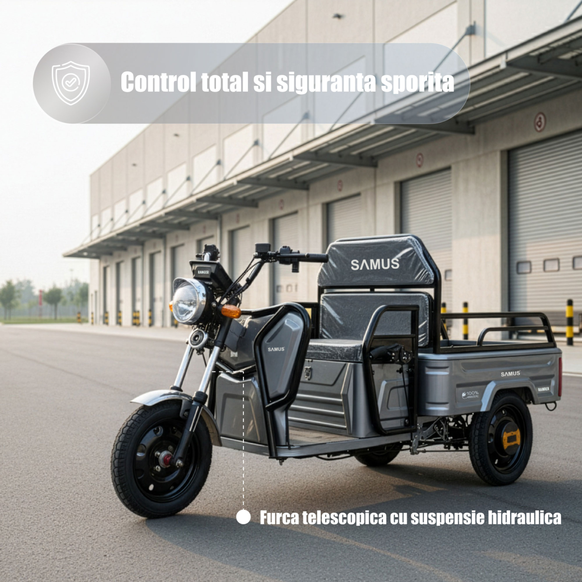 Triciclu cargo electric SAMUS RANGER 25-1.1 72V32Ah pentru transport marfă